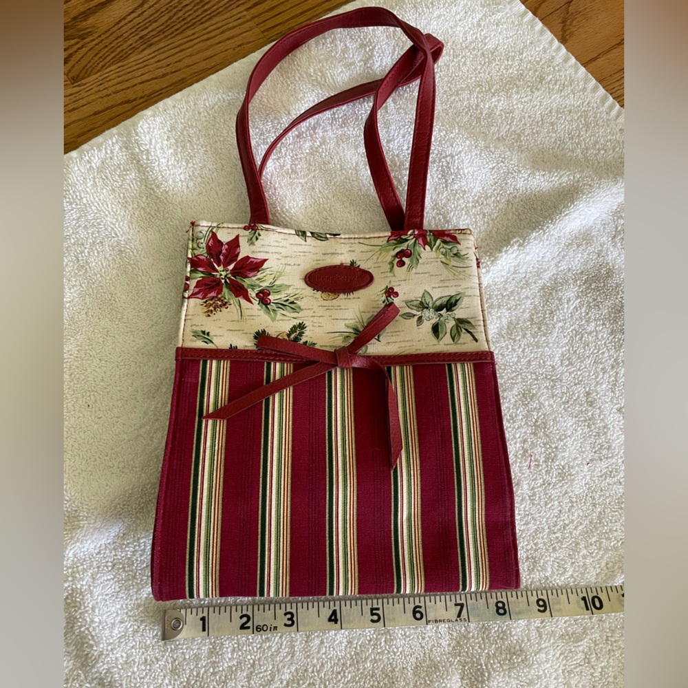 Longaberger Red and Cream Floral Stripe Tote